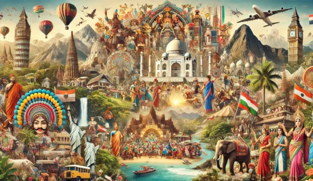 Dünyanın En Güzel Ülkesi Tarihi ve Coğrafi Olarak Hangisidir? Kültürel, Festival ve İnanç Alanında En Güzel Ülkeler 4 DALL·E 2024-08-11 18.50.00 - A visually rich and diverse image representing the world's most beautiful countries in terms of history, geography, culture, festivals, and beliefs. T
