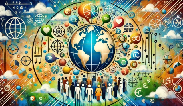Esperanto Ne Demek: Lingvo Internacia Dünyanın 1. Ortak Dili 19 DALL·E 2024-08-11 18.52.35 - An artistic and global-themed image representing Esperanto as the world's first international language, 'Lingvo Internacia.' The image features a glob